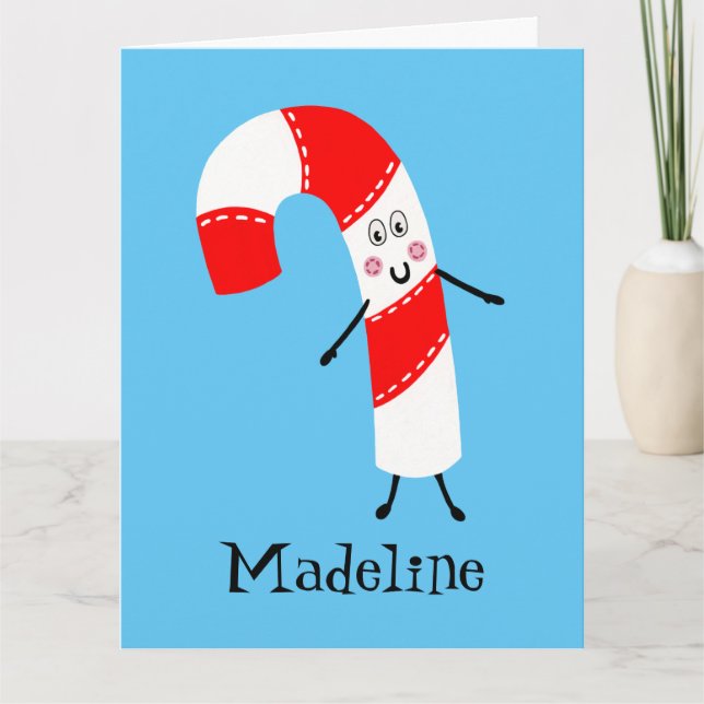 Personalised Candy Cane Christmas Card (Front)