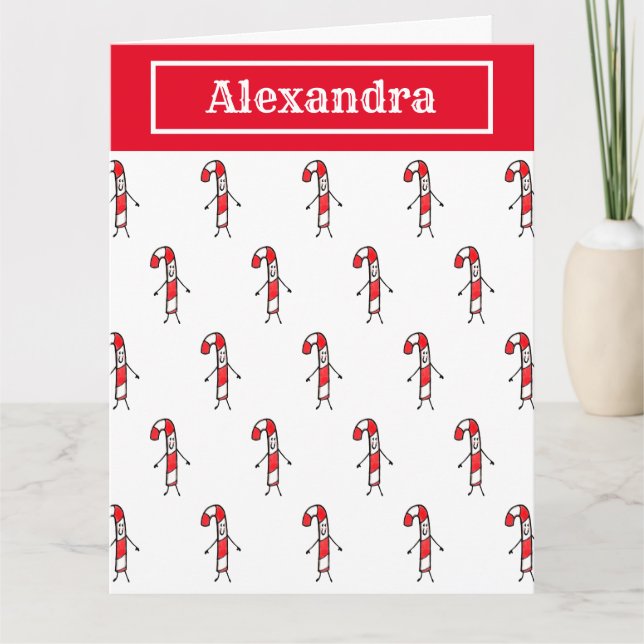 Personalised Candy Cane Christmas Card (Front)