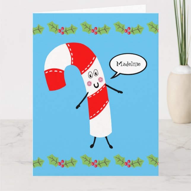 Personalised Candy Cane Christmas Card (Front)