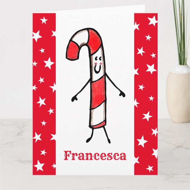 Personalised Candy Cane Christmas Card (Front)