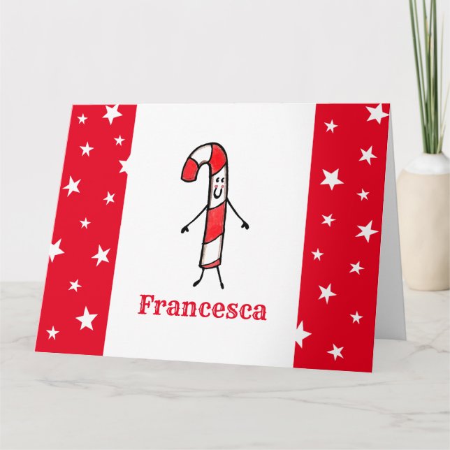 Personalised Candy Cane Christmas Card (Front)