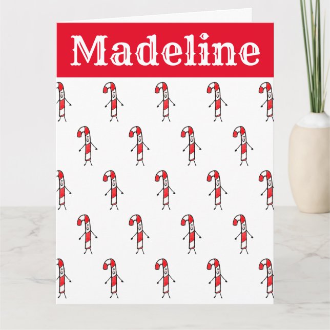 Personalised Candy Cane Christmas Card (Front)