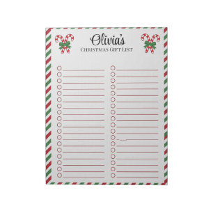 Personalised Candy Cane Christmas Gift List Notepad