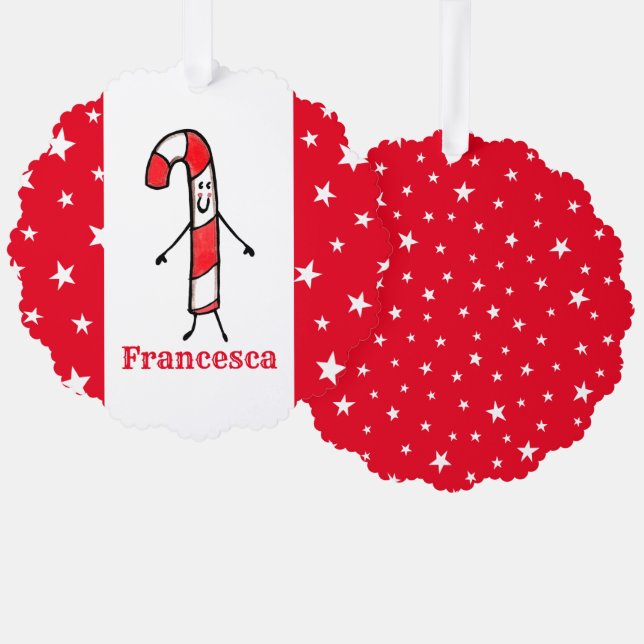 Personalised Candy Cane Christmas Tree Decoration Card (Front/Back)