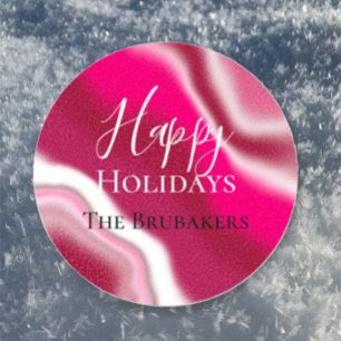 Personalised Candy Cane Cool Red Happy Holiday Classic Round Sticker