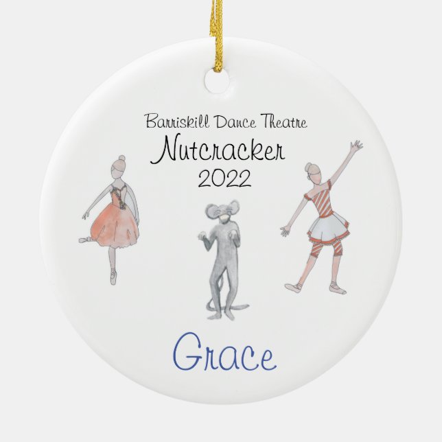 Personalised Candy Cane/Flower/Rat Nutcracker  Ceramic Tree Decoration (Back)