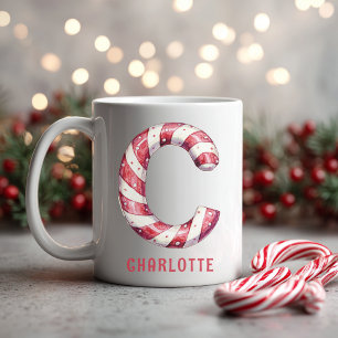 Personalised Candy Cane Monogram Christmas C Coffee Mug