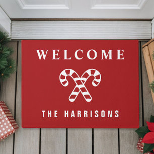 Personalised Candy Cane Red Christmas Doormat
