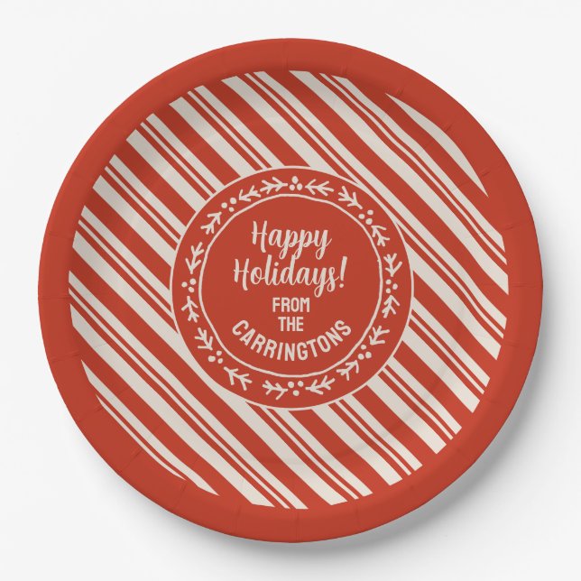 Personalised Candy Cane Stripe Paper Plate (Front)