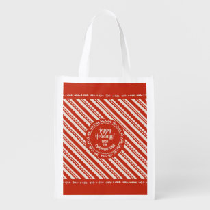 Personalised Candy Cane Stripe Reusable Grocery Bag