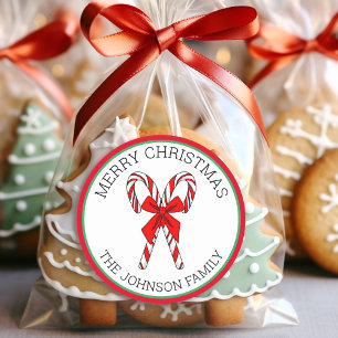 Personalised Candy Canes and Bow Christmas  Classic Round Sticker