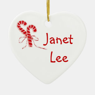 Personalised Candy Canes Heart Ceramic Tree Decoration