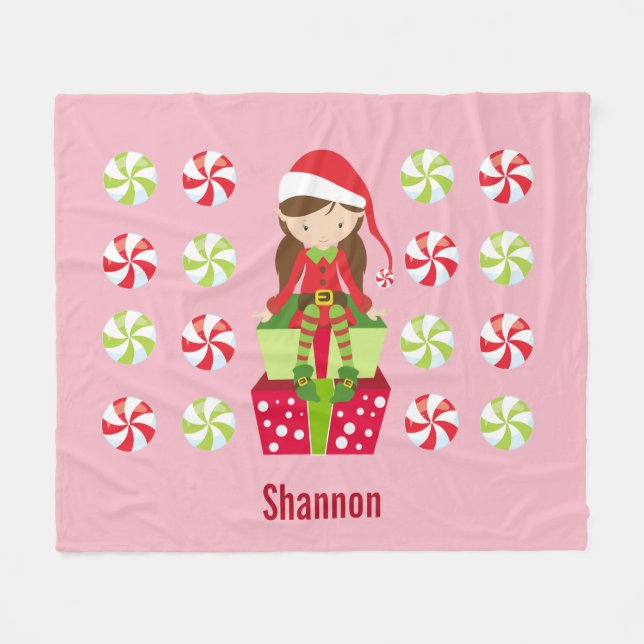 Personalised Candy Crush Female Elf Fleece Blanket (Front (Horizontal))