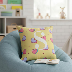 Personalised Candy Heart Pink and Yellow  Cushion