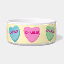 Personalised Candy Hearts on Light Yellow Pet Bowl