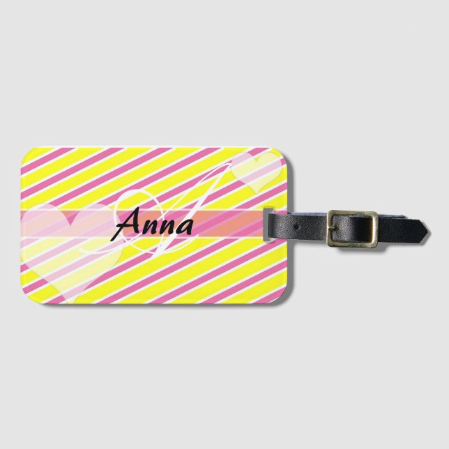 Personalised Candy Stripe Luggage Tag (Front Horizontal)