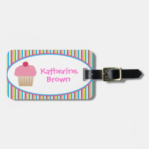 Personalised Candy Striped Cupcake Luggage Tag