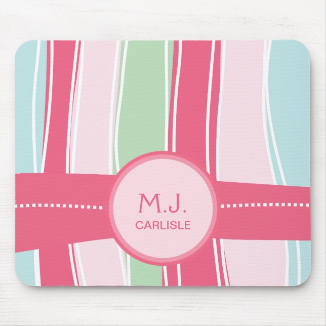 Personalised Candy Stripes Pattern for Girly Girls Mouse Mat (Front)