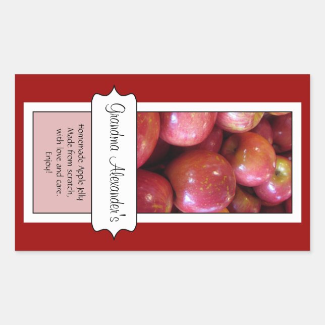 Personalised Canning Jar Label, Custom Apple Rectangular Sticker (Front)