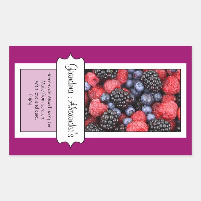 Personalised Canning Jar Label, Custom Berries Rectangular Sticker (Front)