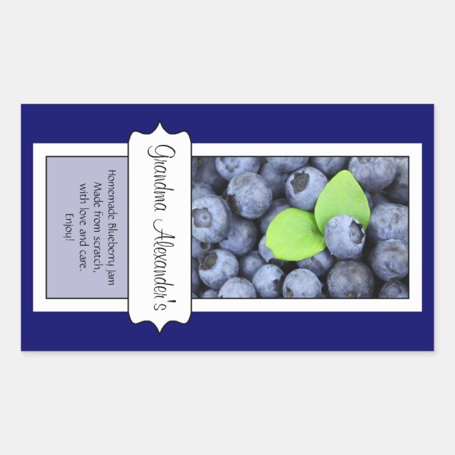 Personalised Canning Jar Label, Custom Blueberry Rectangular Sticker (Front)