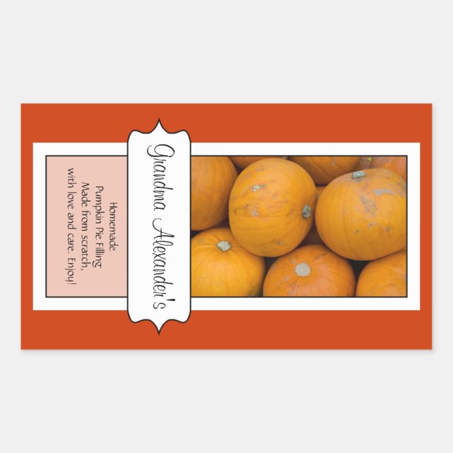 Personalised Canning Jar Label, Custom Pumpkin Rectangular Sticker (Front)
