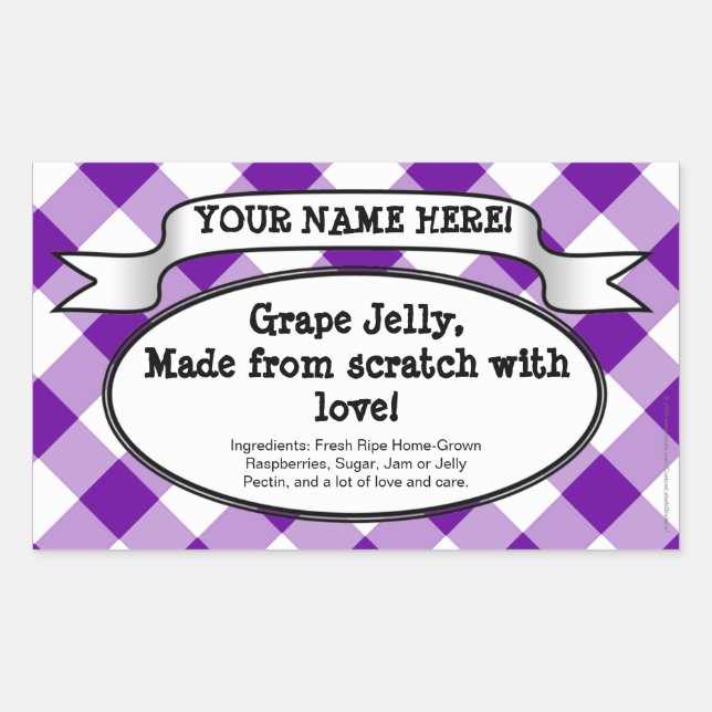 Personalised Canning Jar Label, Purple Gingham Jam Rectangular Sticker (Front)