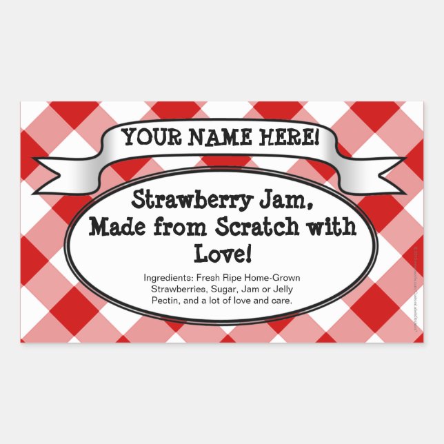 Personalised Canning Jar Label, Red Gingham Jelly Rectangular Sticker (Front)