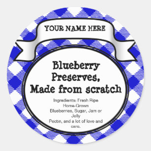 Personalised Canning Jar/Lid Label, Blue Gingham Classic Round Sticker