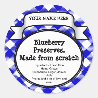Personalised Canning Jar/Lid Label, Blue Gingham Classic Round Sticker