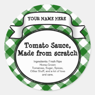 Personalised Canning Jar/Lid Label, Green Gingham Classic Round Sticker