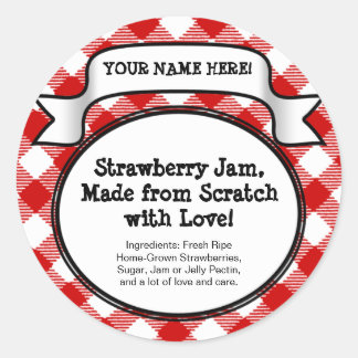 Personalised Canning Jar/Lid Label, Red Gingham Classic Round Sticker