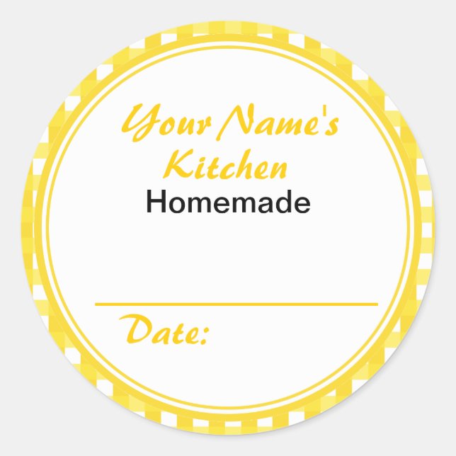 Personalised Canning Jar  Stickers Yellow Checks (Front)