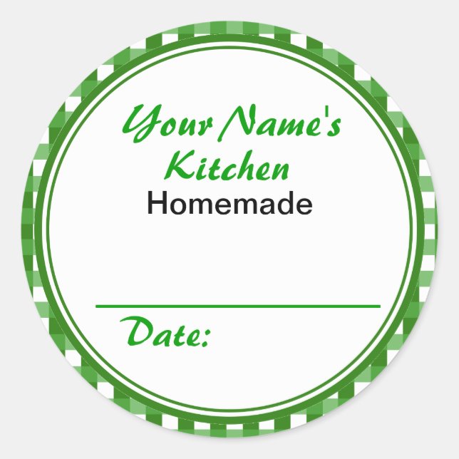 Personalised Canning Labels Round Sticker Green (Front)