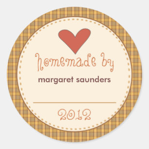Personalised Canning Stickers - Round Amber Plaid