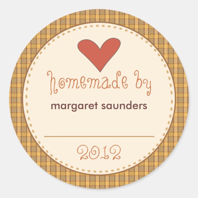 Personalised Canning Stickers - Round Amber Plaid (Front)