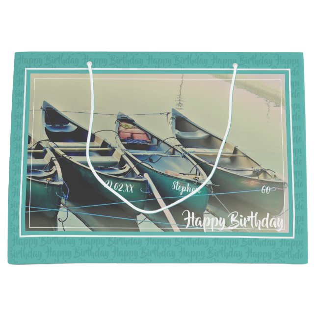 Personalised canoe birthday any age large gift bag (Front)
