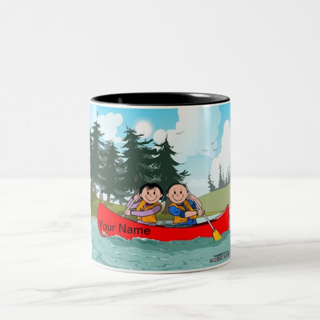 Personalised Canoe Couple Cartoon   Two-Tone Coffee Mug (Center)