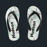 Personalised Canoe & Paddle Mint and Grey Pattern Kid's Flip Flops<br><div class="desc">Perfect for Camping and Canoeing This Mint Green, Grey and Chartreuse Modern Hipster Retro Adventure Nature and Leaf Pattern is great for girls or boys of all ages. Personalise with Name or any thing at all. Really make a one of a kind pair of flip flops with your own saying...</div>