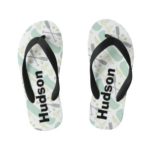 Personalised Canoe & Paddle Mint and Grey Pattern Kid's Flip Flops