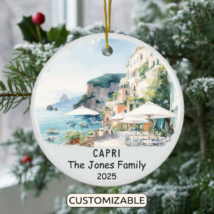 Personalised Capri Ornament, Italy Ceramic Tree Decoration