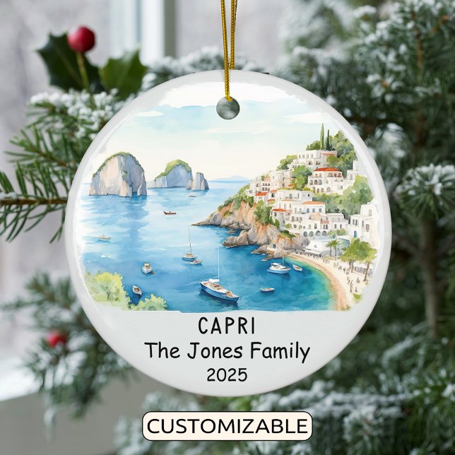 Personalised Capri Ornament, Italy Ceramic Tree Decoration (Creator Uploaded)
