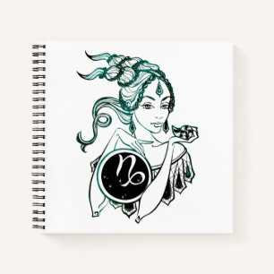 Personalised Capricorn Art Deco Lady Notebook