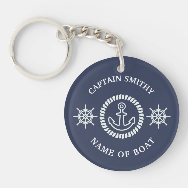Personalised Captain/Boat Name Editable Nautical Key Ring (Front)