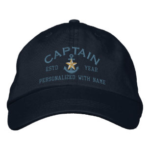 Personalised Captain Coastal Star Anchor Embroidered Hat