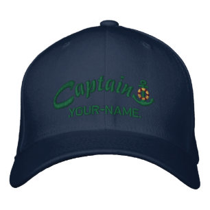 Personalised Captain Lifesaver Anchor Name Green Embroidered Hat