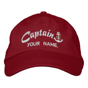 Personalised Captain Lifesaver Anchor Name White Embroidered Hat