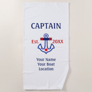 Personalised Captain Name Boat Year and More Beach Towel