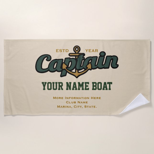 Personalised Captain Name Boat Year and More Beach Towel (Front)