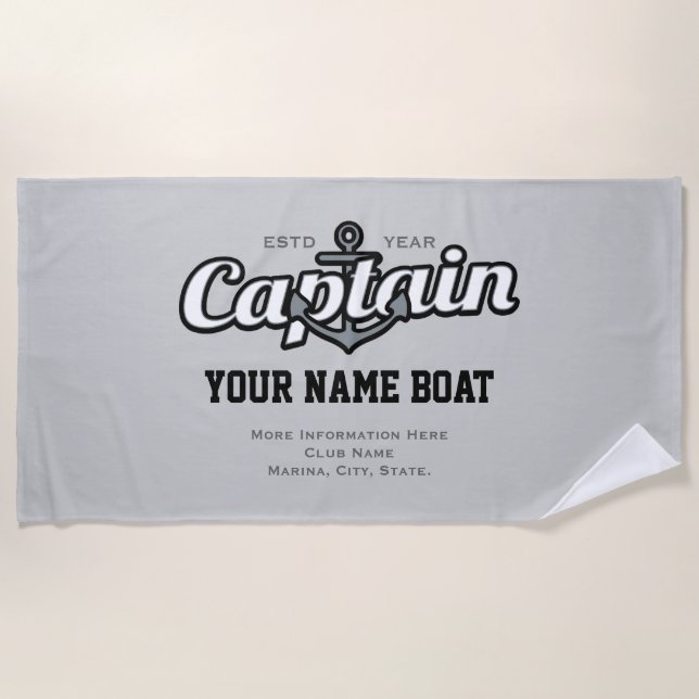 Personalised Captain Name Boat Year and More Beach Towel (Front)